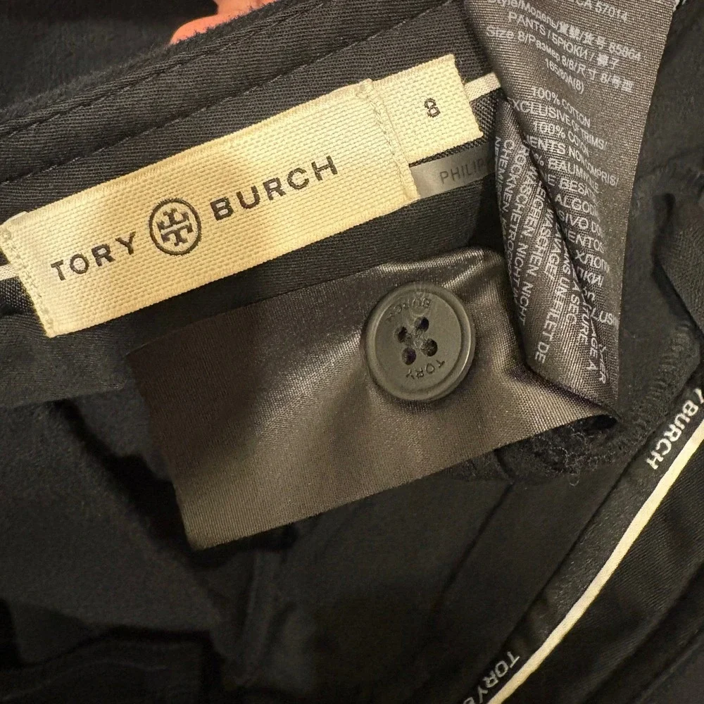 Tory Burch Black Moleskin Cotton Sailor Pants Wide Leg Cuffed 8 Minimal Preppy